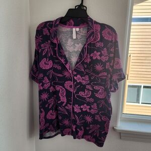 Floral Print Women's Top - Pink and Black
